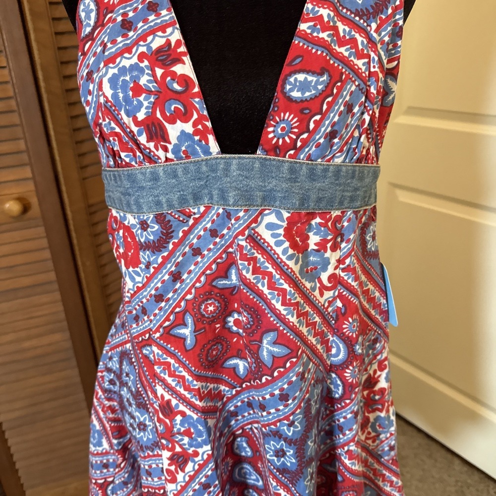 Paul Frank Retro Y2K Halter Bandana Print Dress NWT Size Large Festival Boho - Picture 2 of 9